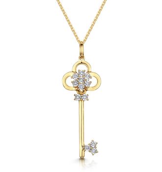 The Diamond Store Allura Collection Key Diamond Pendant Necklace 0.07ct in 9K Gold