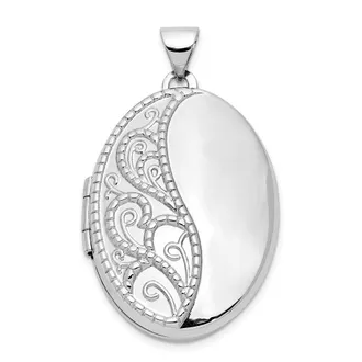 Diamond2Deal 14k White Gold 26mm 1 2 H Engraved Scroll Oval Locket Pendant