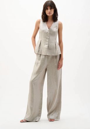 Joseph Ribkoff Foiled Linen Peplum Vest In Champagne