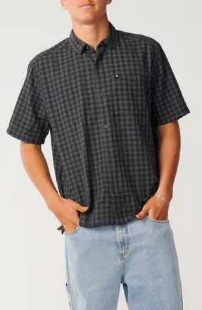 Rip Curl Classic Surf Check Short Sleeve Cotton Button-Up Shirt in Black at Nordstrom, Size Medium