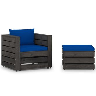 vidaXL Muebles De Jard&iacute;n 2 Piezas Con Cojines Madera Impregnada Gris Vidaxl