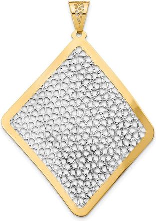 Diamond2Deal 14k Yellow Gold w/Rhodium Polished Floral Cut-out Pendant