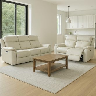 Aspire Home Accents Kingsmere 3 + 2 Power Recliner Sofa Set in Real Leather in Light Grey