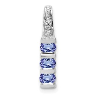 Diamond2Deal 14k White Gold Tanzanite & Diamond 3-Stone Slide Pendant Fits up to 2mm Omega