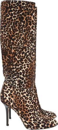 Jimmy Choo London Leopard Print Knee-High Boots in Brown Pony Hair