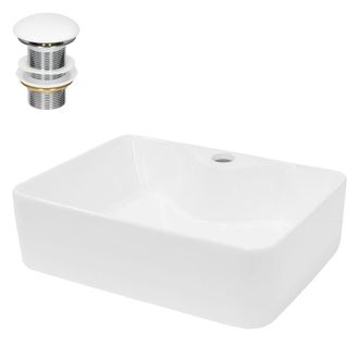 ECD Germany Lavabo de cer&aacute;mica con juego desag&uuml;e blanco