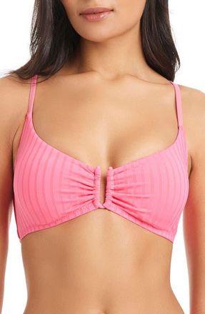 Sanctuary Textured Stripe U-Bar Bikini Top in Bloom Pink at Nordstrom, Size Medium