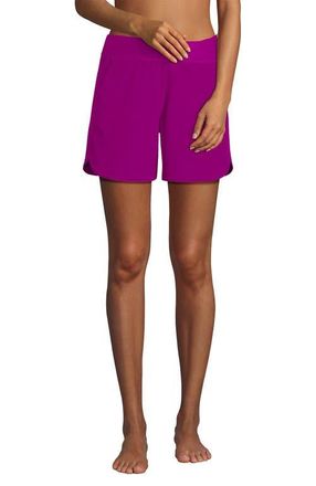 Lands End 9 Quick Dry Elastic Waist Modest Board Shorts Swim Cover-up Shorts with Panty in Crimson Rose at Nordstrom, Size 24W