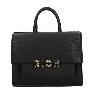 John Richmond Tassen, Dames, Zwart, ONE Size, Zwarte Logo Schoudertas met Verstelbare Band