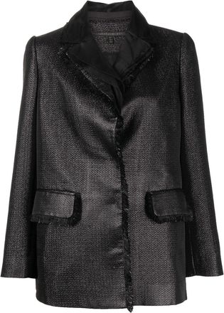 Shiatzy Chen metallic fringed-trim blazer - women - Polyacrylic/Other fibres/Wool/Polyester/Polyamide/other fibers - 42 - Black