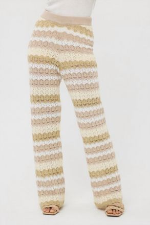 Esqualo Knit Striped Trousers In Beige Multi