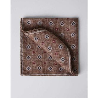 Brunello Cucinelli Mens Brown Red Silk Patterned Pocket Square