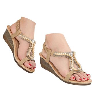 Generic Wedge Sandals For Women Ladies Rhinestone Shoes Fashionable Hollow Solid Color Casual Womens Wedge Sandal Comfortable Sandals Dressy Shoes With Arch S