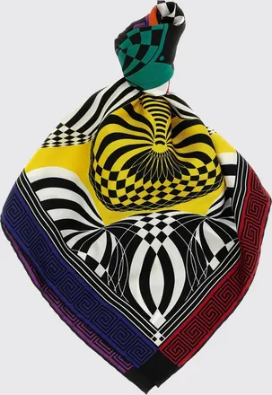 Versace Foulard quadrato in pura seta 90x90 cm con stampa geometrica astratta