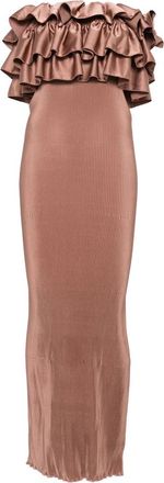 L&rsquo;Id&eacute;e Pleated Ruffled Maxi Evening Dress