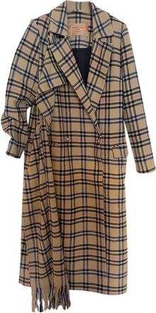 Mother Of Pearl Check Wool Scarf Coat Size M