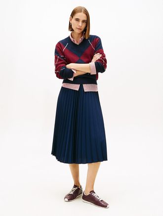 Tommy Hilfiger Womens Pleated Crepe Twill Midi Skirt - Navy - 6