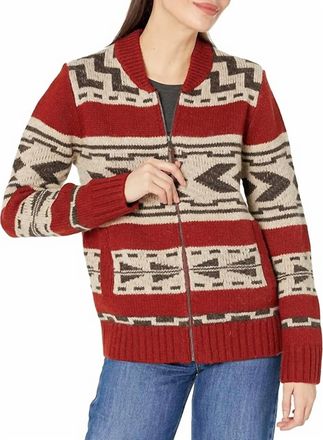 Pendleton Graphic Shetland Zip Sweater In Chili Red Multi