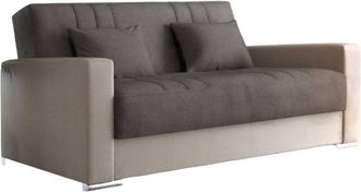 Dmora Divano letto 3 posti Arix, Divano contenitore in ecopelle e tessuto, Sofà con apertura click-clack e 2 cuscini, 230x96h101 cm, Beige e Grigio - Dmora