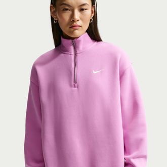 Nike Womens Nike Sportswear Phoenix Fleece Oversized 1/4-Zip Long Sweatshirt in Purple | HJ0931-503