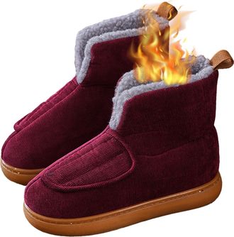 Generic Diabetic Winter Boots for Women Men Comfortable Slip On Slippers with Adjustable Straps Warm Fur Lining Outdoor Indoor Shoes for Elderly Swollen Feet 