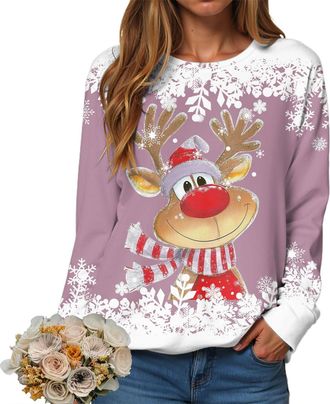 Generic Christmas Jumpers for Women Uk 2025 Xmas Autumn Winter Sweatshirts Cute Christmas Jumper Oversized Jumper Xmas Tops for Women Long Sleeve Tops Casual 