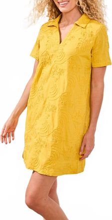 Tribal Elbow Sleeve V-Neck Tunic Dress In Lemon