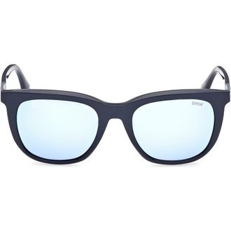 BMW 53mm Sunglasses in Shiny Blue /Blue Mirror at Nordstrom Rack