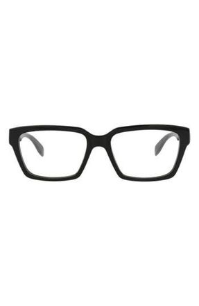 Alexander McQueen 54mm Rectangular Optical Glasses in Black Black Transparent at Nordstrom Rack