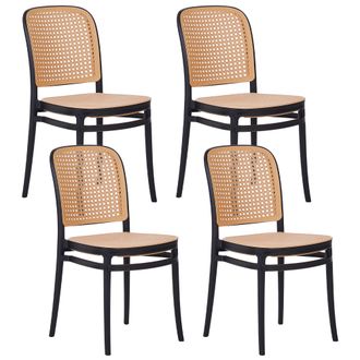Beliani Conjunto De 2 Sillas De Comedor Apilables Moderno Interior Exterior Asiento De Pl&aacute;stico Sin Reposabrazos Beige Y Negro Plose