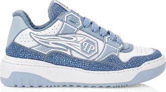 Philipp Plein Schoenen, Dames, Blauw, 39 EU, Leer, Low-Top Sneakers Hexagon