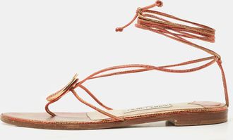 Jimmy Choo London Multicolor Leather Flat Ankle Wrap Sandals