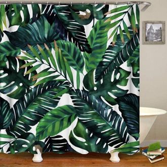 OEM Cortina De Ducha Con Estampado De Hojas De Palmera Verdes (180 X 180 Cm), Cortina De Ba&ntilde;o, Impermeable, Lavable, Tejido De Poli&eacute;ster, Motivo Vegetal 3
