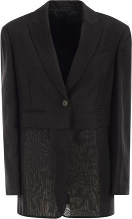 Brunello Cucinelli Enkelrijig blazer met transparante inzetstukken - Dames - Blazers - Zwart - M - Katoen - Jassen