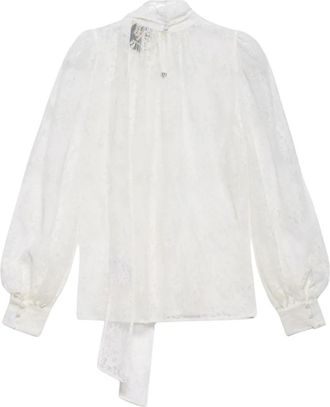 Aniye By Kantenhoge blouse met strik en ballonmouwen - Dames - Blouses - Wit - S - Overhemden