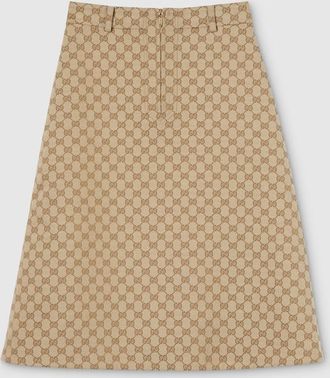 Gucci GG Cotton Canvas Fabric Skirt, Beige, Ready-to-wear