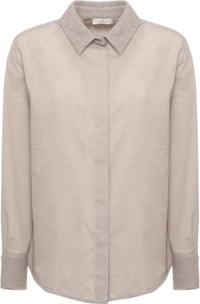 PANICALE Camisa de Popel&iacute;n con Detalles de Cachemira - Blouses & Shirts - Mujer - Beige - M