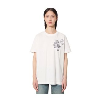 Kenzo Gots Star Tiger Emb Loose T-Shirt - Dames - Tops - Wit - Maat: XS Katoen