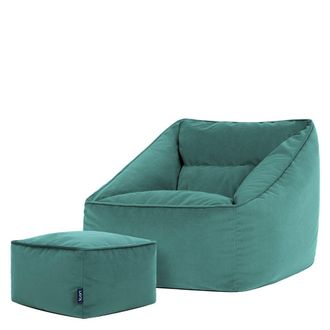 Icon Brand Puf sill&oacute;n con reposapi&eacute;s cuadrado de terciopelo verde azulado