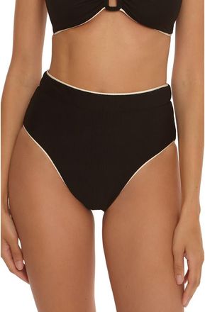 Trina Turk Corinth High Waist Bikini Bottoms in Black/vanilla at Nordstrom, Size 10