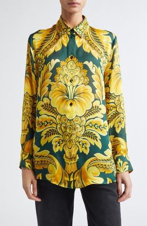Etro Floral Silk Button-Up Shirt in Stampa F.do Verde at Nordstrom, Size 4 Us