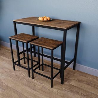 Home Discount Home Discount - Roslyn 2 Seater Bar Table and Stools Set Kitchen Dining Furniture, Dark-Wood