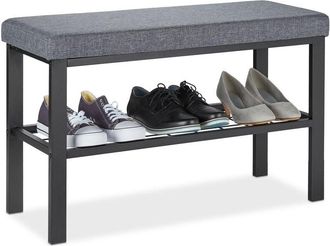 Relaxdays Relaxdays - Shoe Bench, 1 Shelf, Shoeshelf with Seat, Upholstered, 50.5 x 81 x 32 cm, for Hallway or Bedroom, Black/Grey