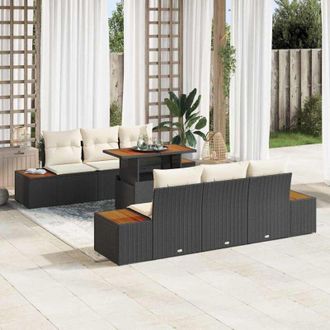 vidaXL Vidaxl - Conjunto De Comedor De Jard&iacute;n Con Coj&iacute;n 7 Pcs Negro, Beige
