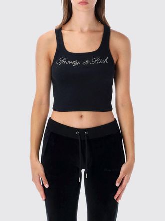 Sporty & Rich Top cropped in cotone stretch con scollo quadrato e logo di strass