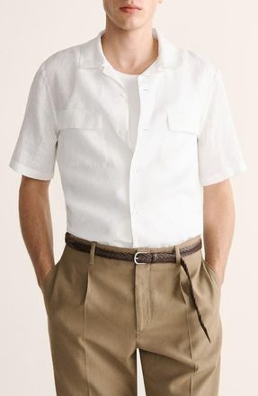 Mango LINEN BOWLING-COLLAR SHIR in White at Nordstrom, Size X-Large