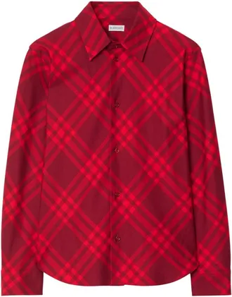 Burberry check-pattern cotton shirt - women - Cotton/Mother of Pearl - 10 - Red