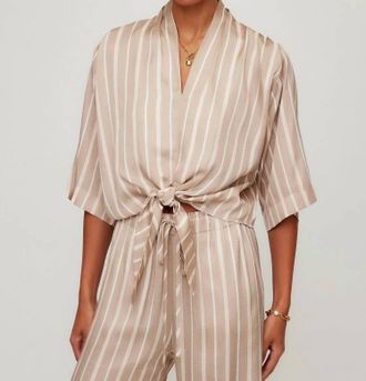 Fifteen Twenty Bernice Tie-Front Blouse In Khaki