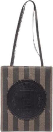 Fendi Pre-owned Tote Bags, female, Brown, Size: ONE SIZE Pre-owned Pequin PVC Coated Canvas Leather Tote Bag