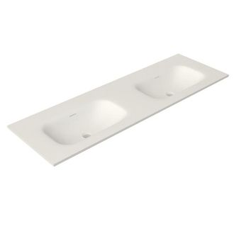 Saniclass Flow Meubelwastafel - 141x46x1.5cm - overloop - 2 wasbakken - zonder kraangaten - solid surface wit mat